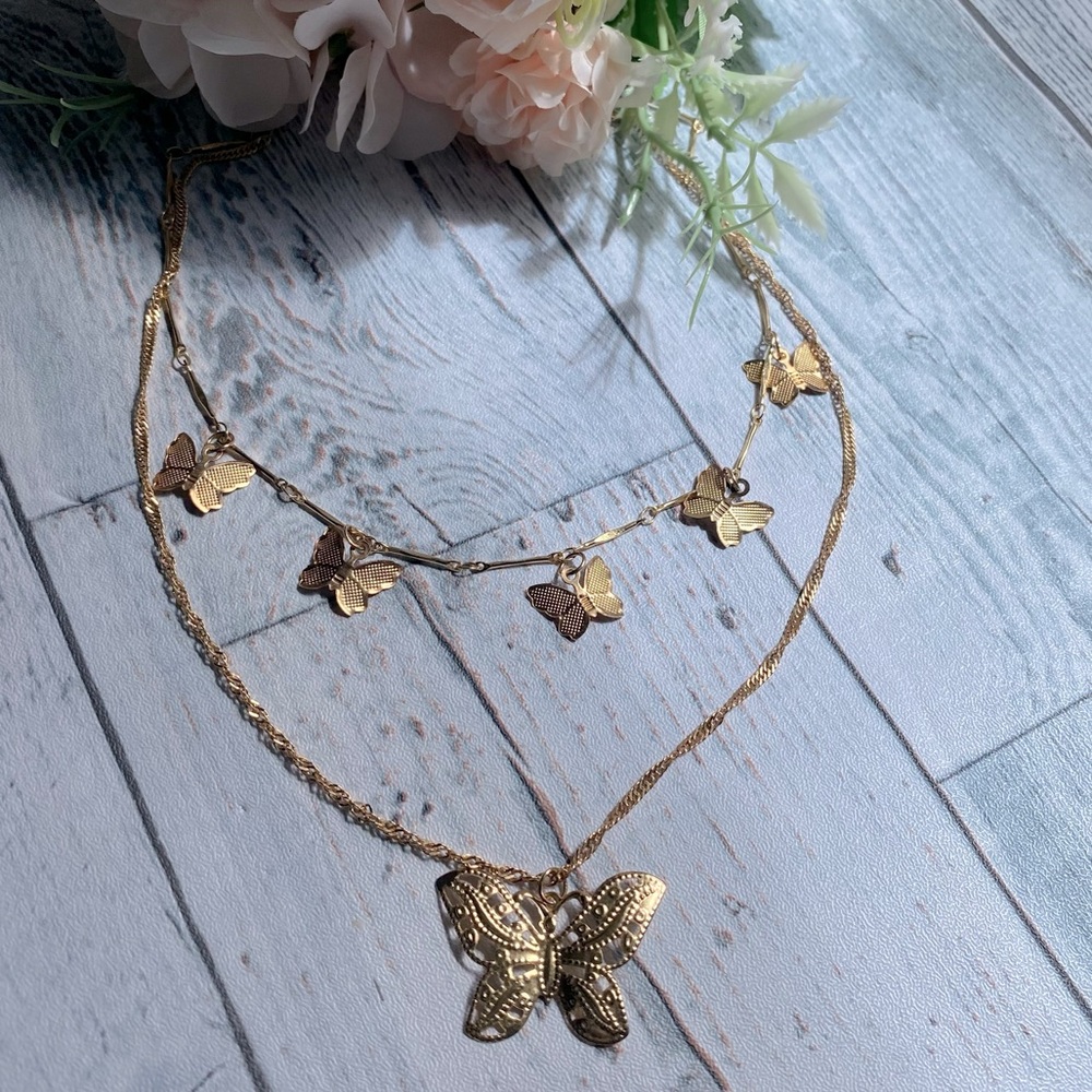 Butterfly Choker double layer Gold necklace